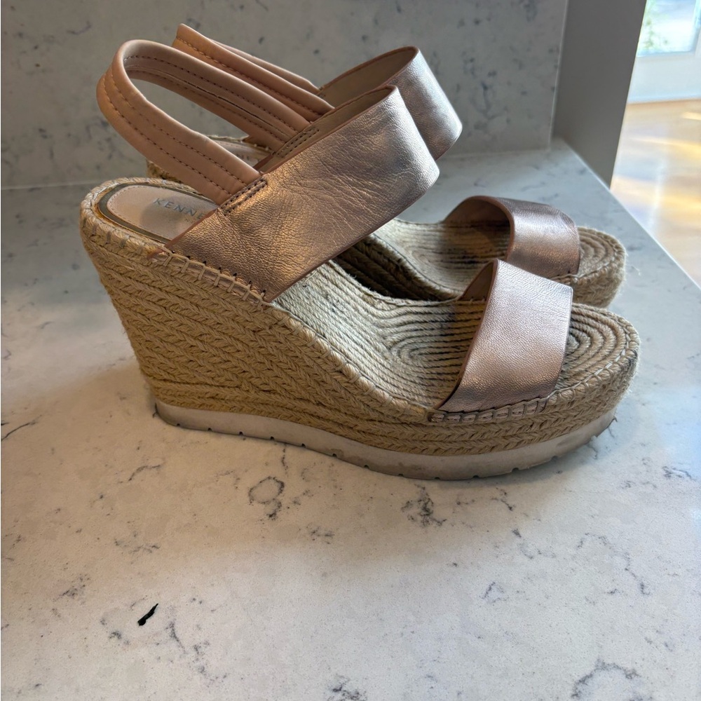 Steve Madden | Metallic Platform Wedge Sandals, Sz 9.5, Rose Gold